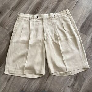 Jos. A.‎ Bank 100% Silk Dress Shorts size 38 REG Beige Pleated Tailored